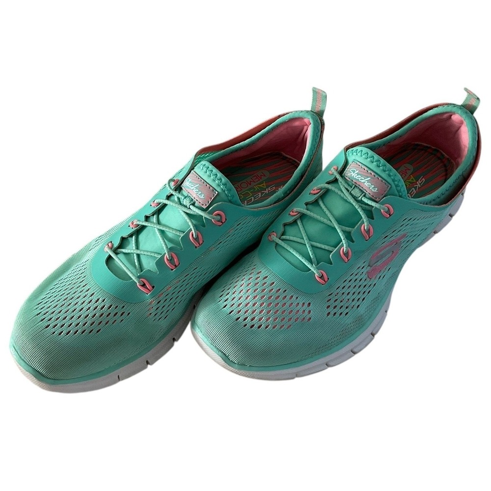 Skechers Air Cooled Memory Foam Teal Pink Athletic Sneakers Shoes Women US 8.5 - Picture 12 of 13